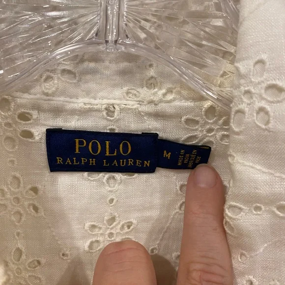 Polo Ralph Lauren Eyelet Linen Shirt Women's Size Medium White Button Down - Picture 3 of 6